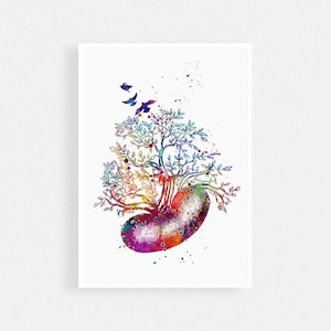 Stampa ad acquerello di arte dell&#39;anatomia dell&#39;albero del rene, regalo per il trapianto di rene, decorazione della parete della clinica