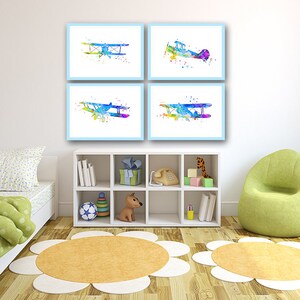 Airplane Nursery Wall Art Set of 4 Watercolor Prints for Boys - Etsy