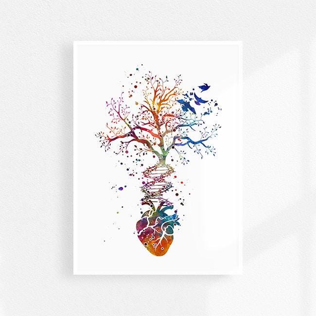 Anatomy Art Doctor Office Decor Heart DNA Tree Print Medical Student Graduation Gift, School Nurse Wall Art