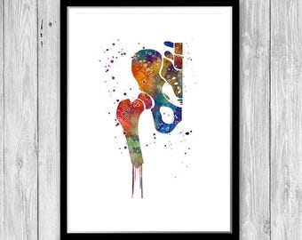 Orthopedic Surgery Hip Joint Pelvis and Femur Anatomy Art Watercolor Print Clinic Decor Doctor Graduation Gift