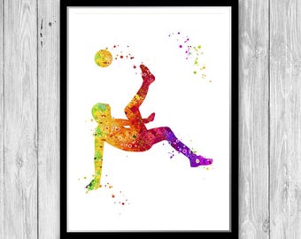 Boy Soccer Player Watercolor Print Sport Art Teen Boy Wall Art