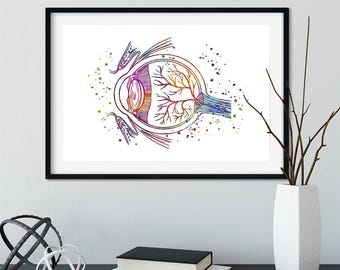 Eye Anatomy Art Watercolor Print, Eye Doctor Office Decor, Ophthalmology Clinic Wall Art, Optometry Poster