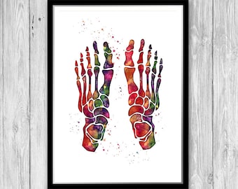 Human Foot Bones Watercolor Print Anatomy Art Orthopedic Clinic Wall Decor Doctor Gift