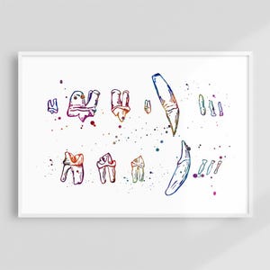 Kat tandheelkunde kunst aan de muur, decor veterinaire kliniek, veterinaire tandheelkunde specialist cadeau, kat tandheelkundige grafiek poster, tanden aquarel print