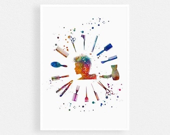 Hair Salon wall art, Hairdressing Watercolor Print, Gift for hairdresser