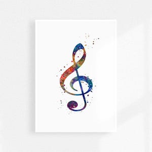 Music art Treble clef poster Music room decor wall art, Treble clef print Musician Gift