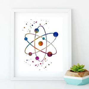 Chemistry Art, Atom Watercolor Print, Science Wall Art, Laboratory Decor, Chemistry Student Gift image 4