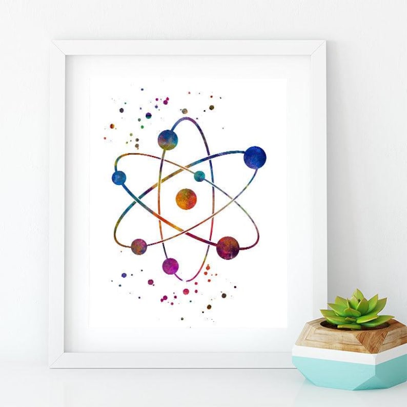 Chemistry Art, Atom Watercolor Print, Science Wall Art, Laboratory Decor, Chemistry Student Gift image 4
