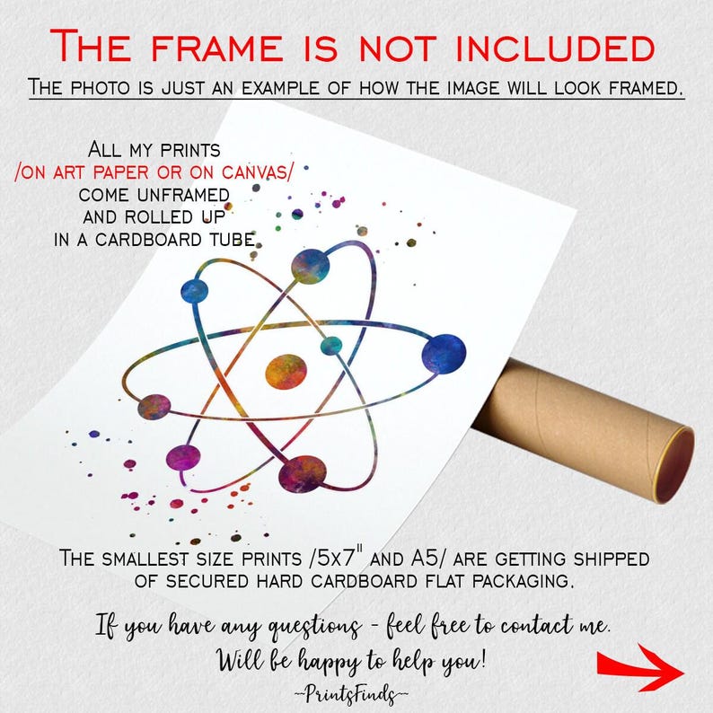 Chemistry Art, Atom Watercolor Print, Science Wall Art, Laboratory Decor, Chemistry Student Gift image 7