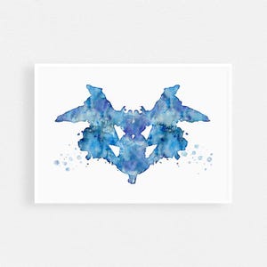 Psychiatry Art Blue Watercolor Print, Rorschach Inkblot wall art for Psychologist Office Decor