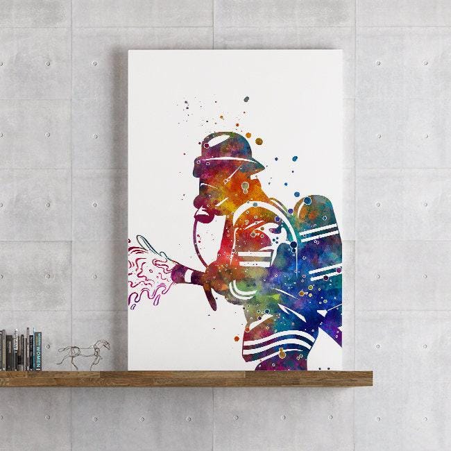 Firefighter Poster, Fireman Colorful Watercolor Artwork, Fire Soldier ...