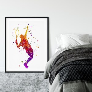 Aquarell Tennisspieler Druck, lebendiges Sport Poster für Wohnkultur, Tennis Kunstwerk, inspirierende Dekoration für Kinder Schlafzimmer Wandkunst