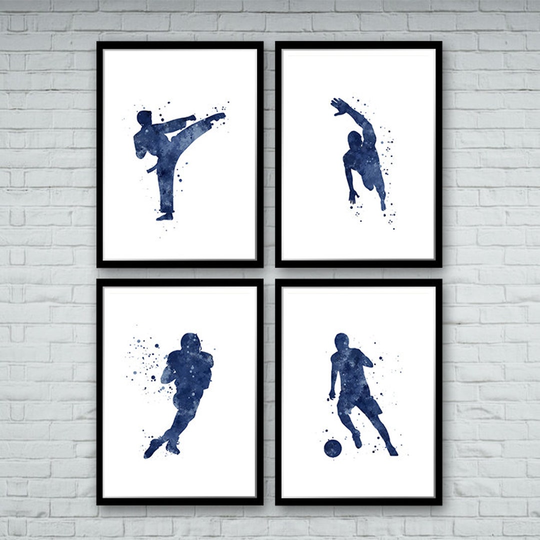 Sports Art Prints Set of 4 Football Soccer Swimming and Karate - Etsy