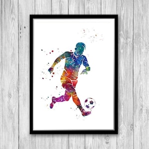 Jungenzimmer Wandkunst Fußball Aquarell Druck Sportkunst für Kinderzimmer Dekor