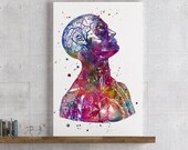 Human Anatomy Art Head and Neck Medical Watercolor Print Medical Student Gift
