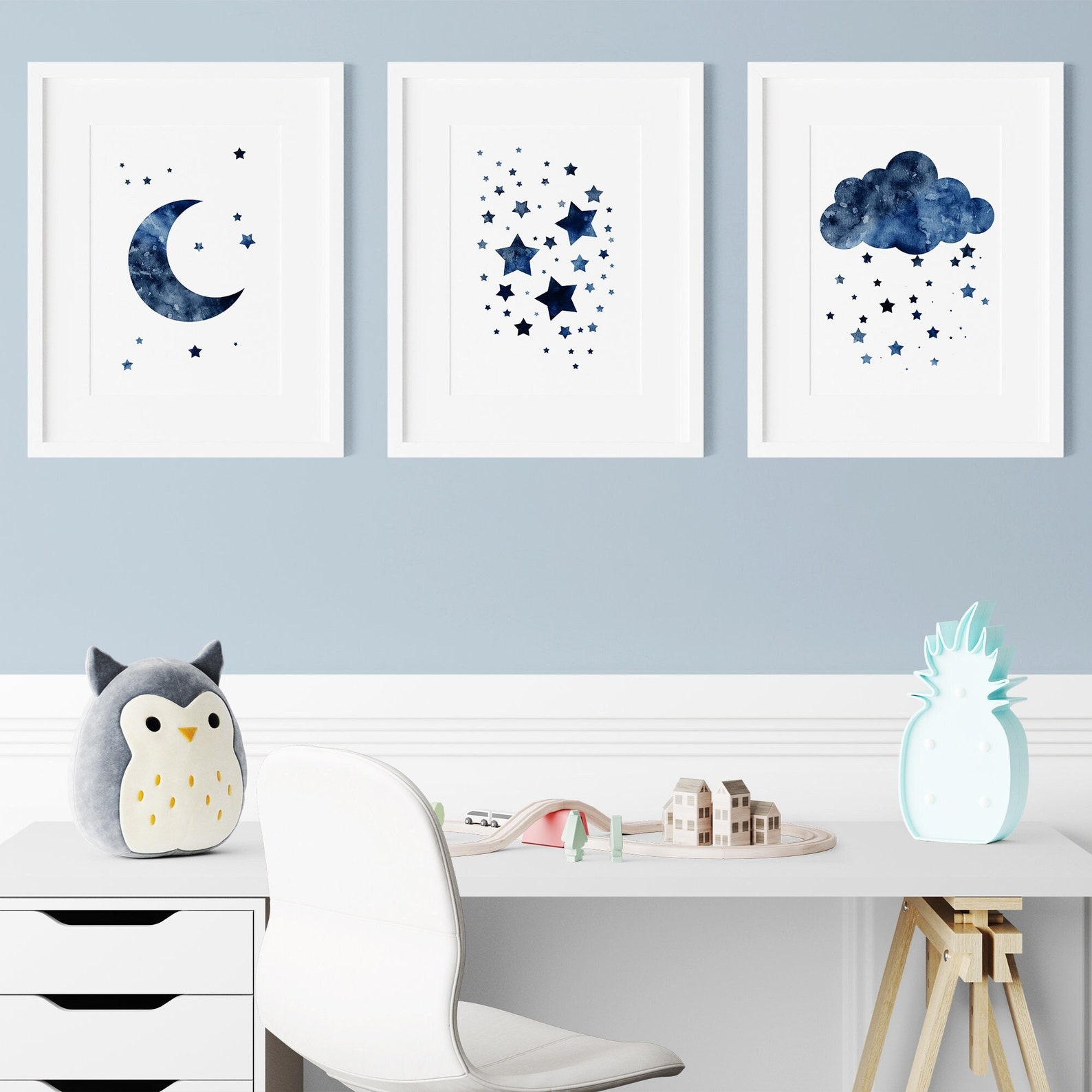 Navy Nursery Decor, Moon Stars and Cloud for Boy Nursery Decor, Ships ...