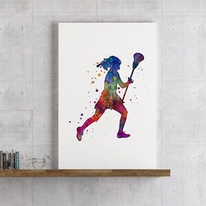 Lacrosse Art Girl Player Gift Watercolor Print Girls Room Sports Wall Art Home Decor Team Sport