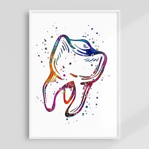 Stampa artistica di denti, decorazione per studio dentistico pediatrico, acquerello colorato, regalo di laurea per igienista dentale, poster di pittura ortodontica