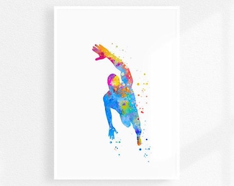 Swimmer watercolor art print, swimming poster