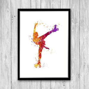 Roller skate poster, Roller skating watercolor art print, Girls room wall decor