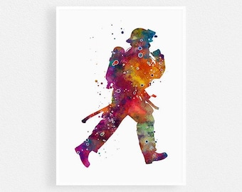 Firefighter print Fireman watercolor poster