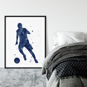 Navy Blue Soccer Wall Art, Soccer decor for boys room, European football Motivational Sports Poster, Watercolor Print for teenager boy room