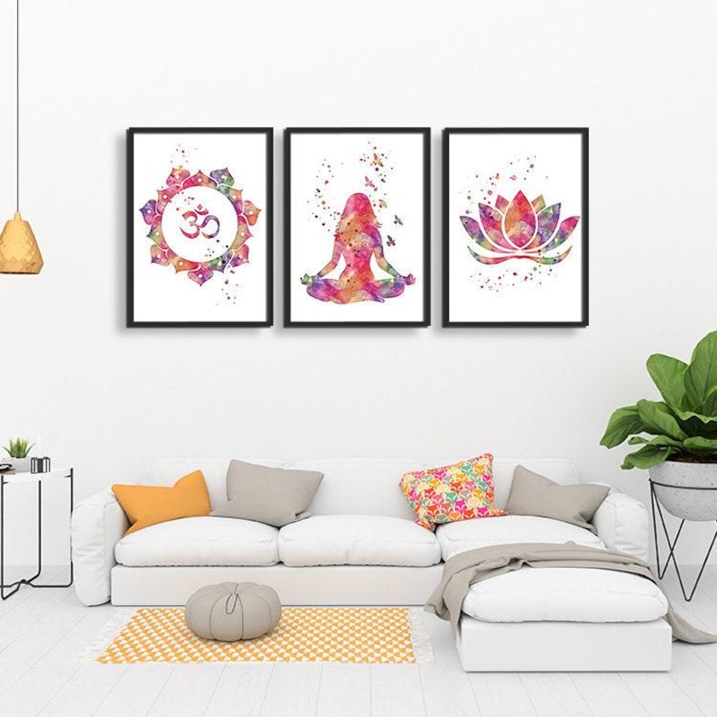 Yoga Art Set of 3 Watercolor Prints | Meditation Room Decor | Spa and Relaxation Wall Art | Home Yoga and Zen Wall Decor image 6