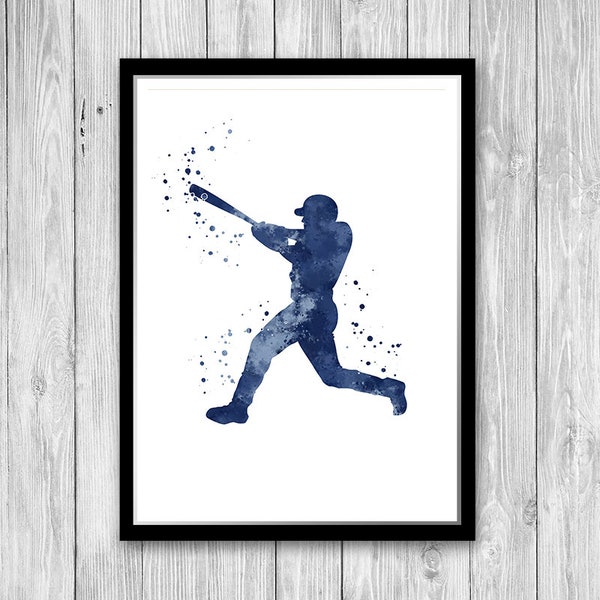 Baseball Kunst, Baseball Dekor für Jungen Zimmer, blau Aquarell Baseball Spieler Kunstdruck, Softball Poster, Sport Kunst für Kinderzimmer