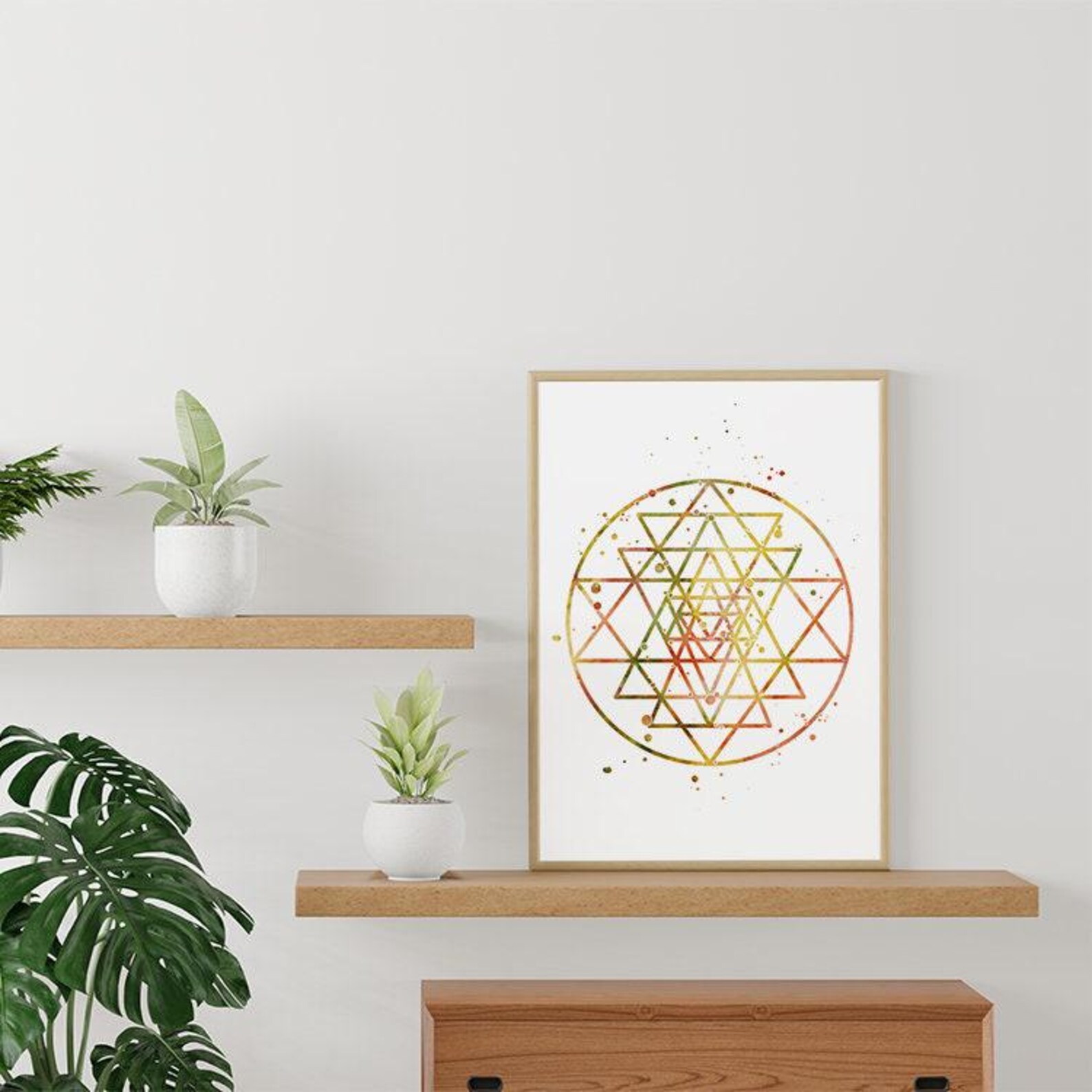 Boho Home Decor - Sri Yantra Wall Art - Sacred Geometry Watercolor ...