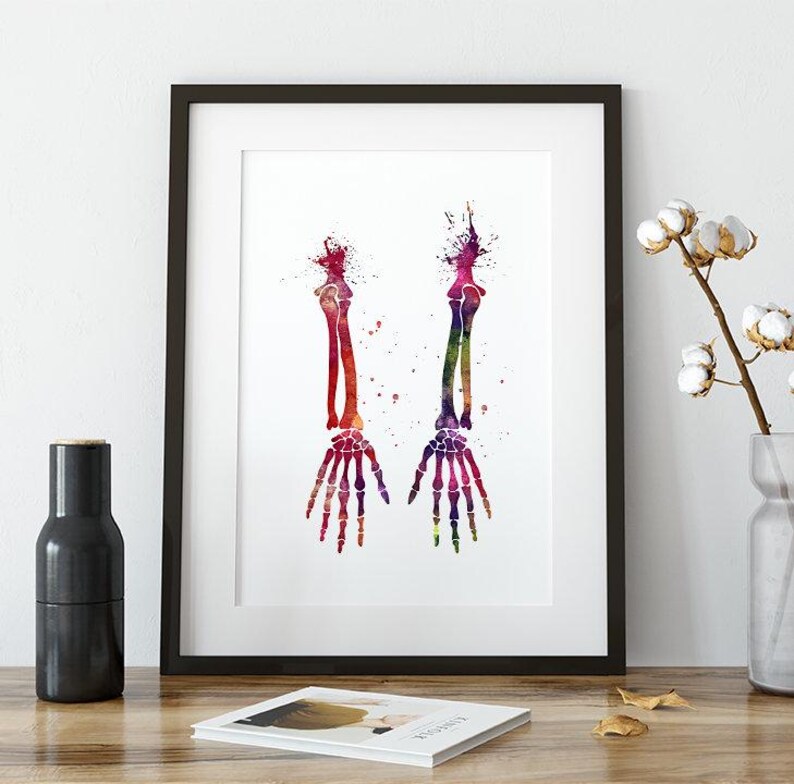 Human Hands Skeletal System Watercolor Print - Anatomy Art for ...
