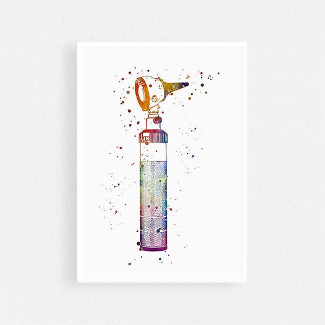Audiology Art, Otoscope watercolor print, ENT Office Decor, Audiologist Graduation Gift