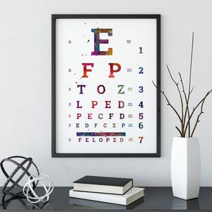 Optometry Art, Eyes Test Poster, Colorful Watercolor Artwork for Optometrist Office Decor, Doctors Eye Chart Wall Art, Optician Grad Present