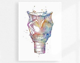 Larynx art poster, Watercolor print for doctor slp office decor
