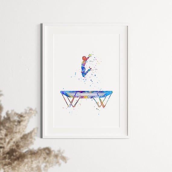 Trampoline Girl Print, Jumping on a Trampoline Watercolor