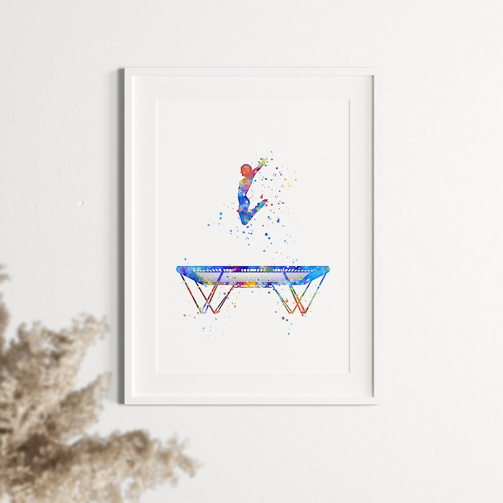 絵画 jumping girl Trampoline Girl Print, Jumping on a Trampoline Watercolor