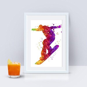 Cadeau de snowboarder, impression d'art à l'aquarelle, toile de coton ou papier d'art texturé, cadeau d'anniversaire pour un ami, décoration murale pour chambre de garçons image 2