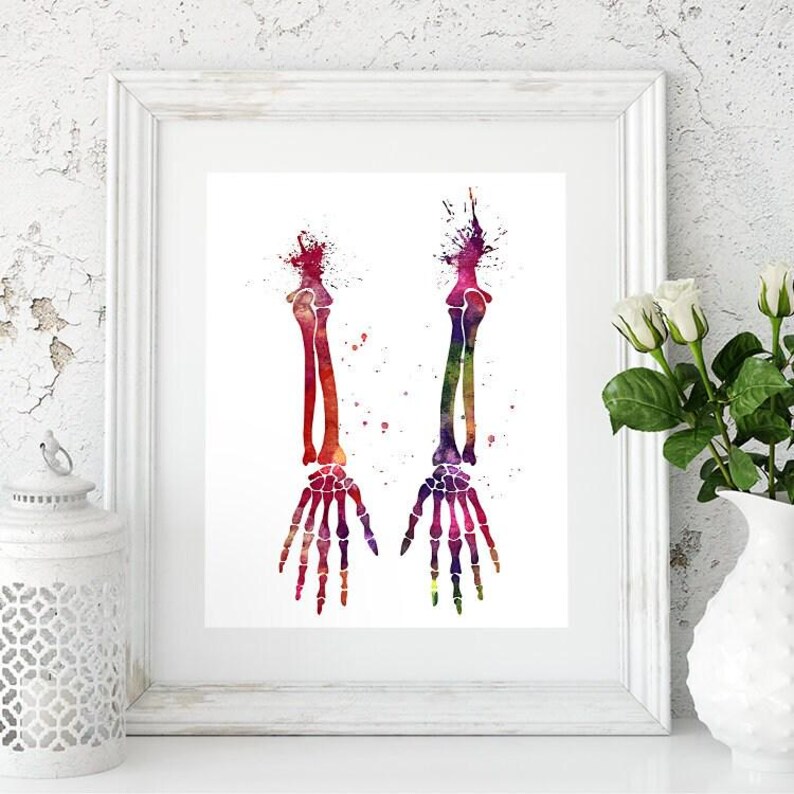 Human Hands Skeletal System Watercolor Print - Anatomy Art for ...