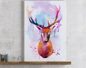 Deer Head Watercolor Painting Print, Animal Art for Kids Room, Modern Home Decor Wall Art
