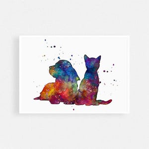 Art mural vétérinaire, impression aquarelle de chat et de chien, cadeau de Saint-Valentin pour la décoration murale du bureau vétérinaire, cadeau pour les amoureux des animaux de compagnie
