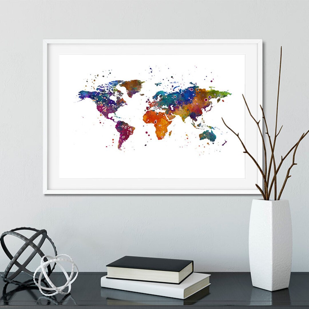 World Map Colorful Watercolor Print for Kids Room Decor, Nursery Wall ...