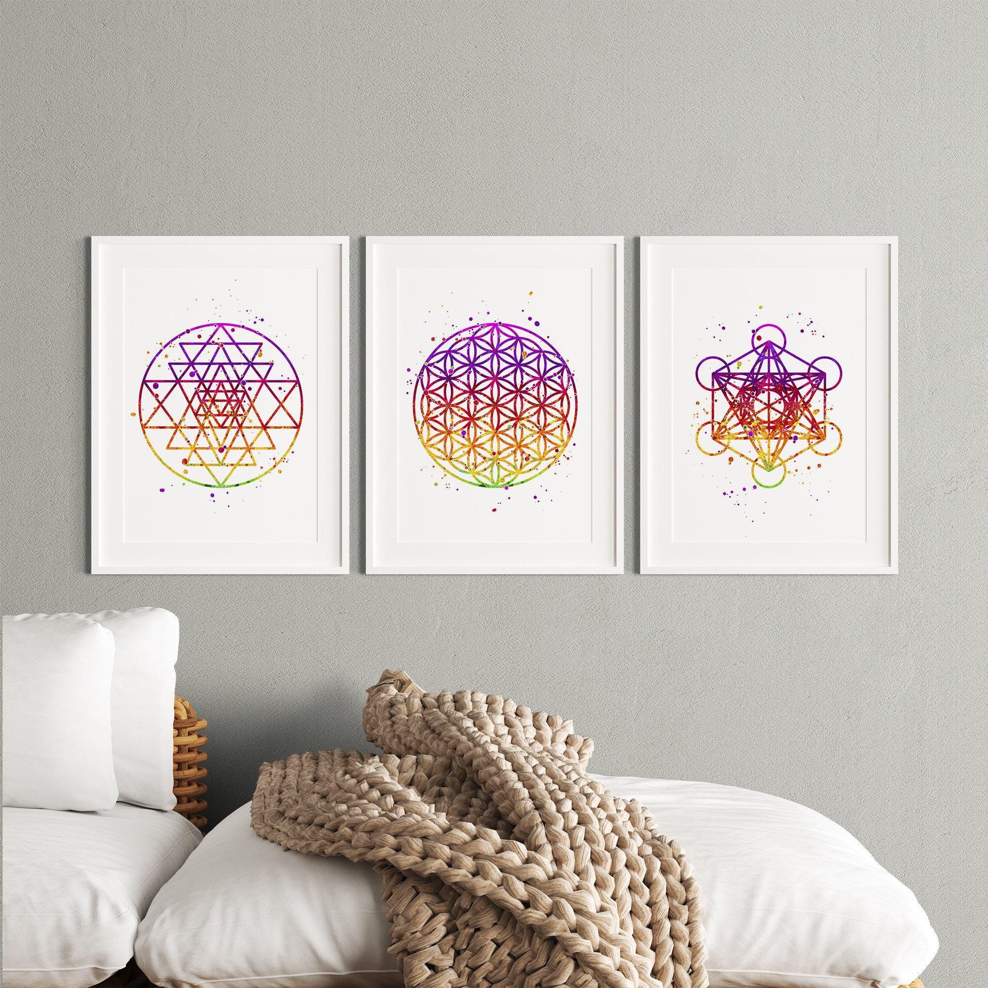 Sacred Geometry Wall Art Set | Sri Yantra, Flower of Life & Metatron's ...
