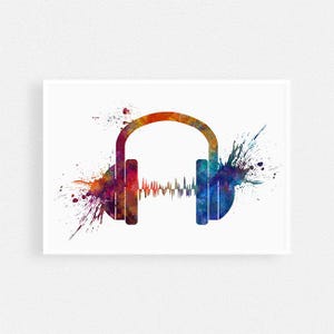 Music Art | Watercolor Headphones art print for Music Lovers' wall decor
