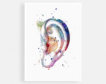 Hörgerät Aquarell Kunstdruck, Audiologie Kunst, Hörgeräteakustiker Geschenk Arzt Büro Dekor