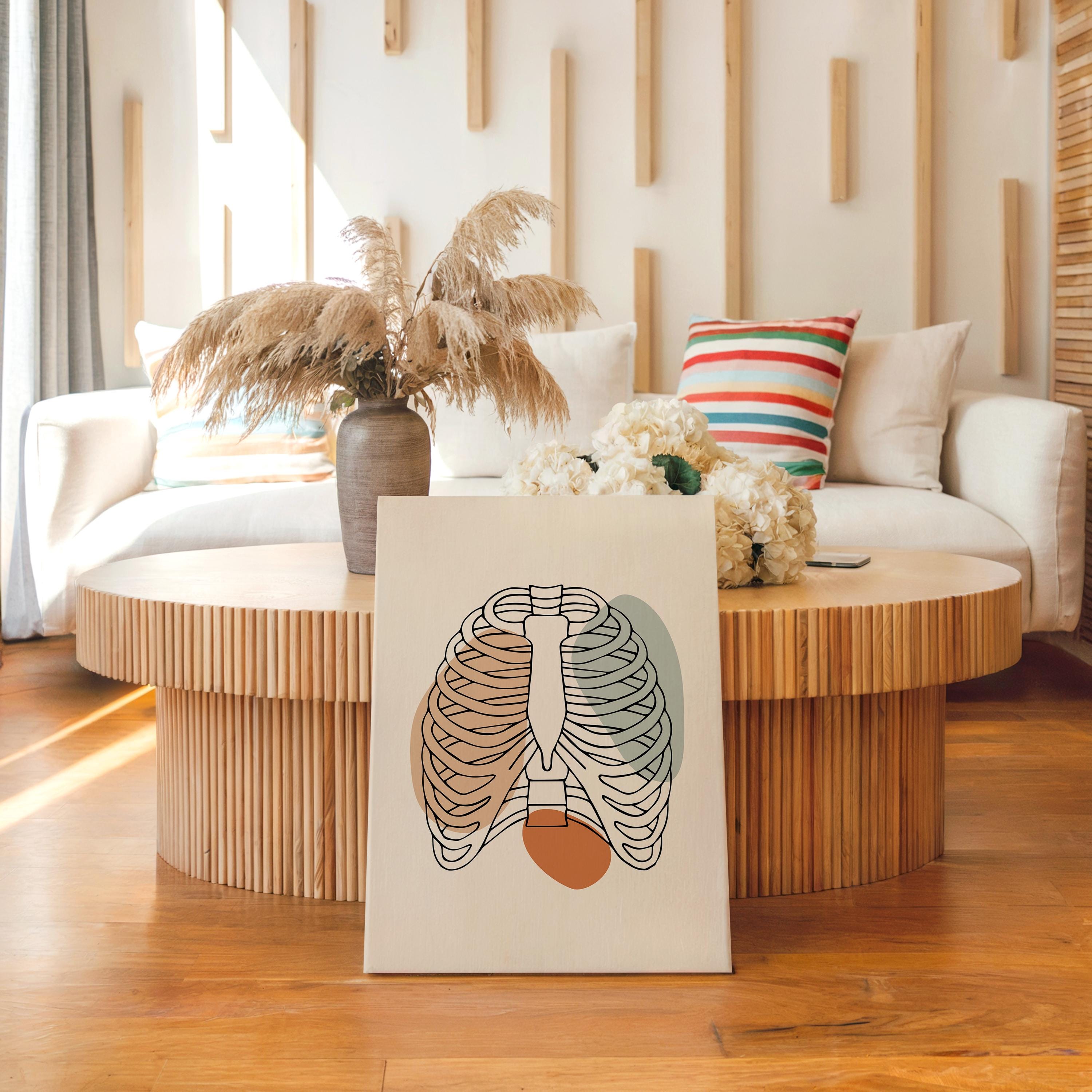 Rib Cage Printable, One Line Skeleton Chest Art, Boho Anatomy Doctor ...