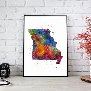 Missouri Aquarell Karte Drucken | Mehrfarbiges lebendiges Kunstwerk Wandkunst für Kinderzimmer, Haus oder Büro Dekor | MO Geographie Poster