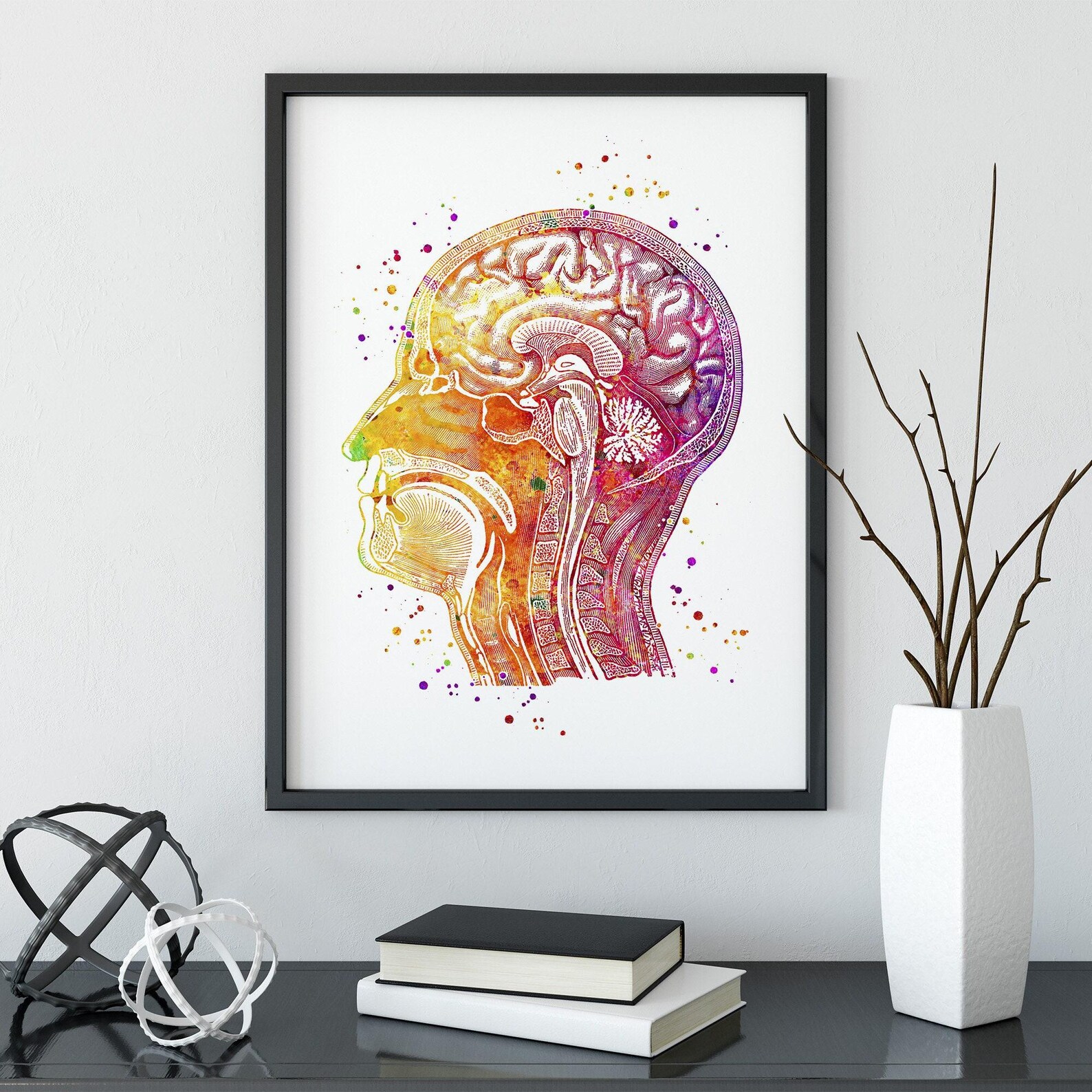 Human Anatomy Head Poster, Longitudinal Section Watercolor Print, Brain ...