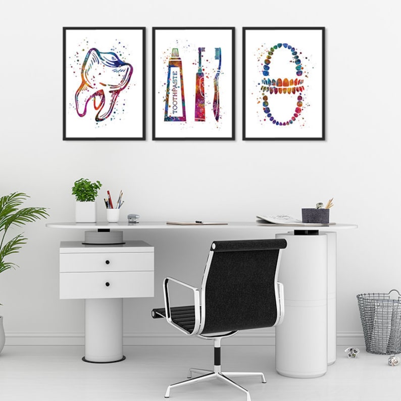 Dental Hygienist Gift Set of 3 Watercolor Prints Dental Office Etsy
