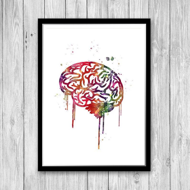 Watercolor Brain Art Print, Human Anatomy Colorful Artwork, School ...