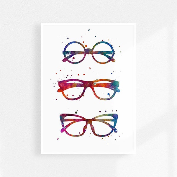 Eyeglasses poster, Optometry wall art, Multicolored watercolor print for optometrist office decor, Ophthalmology clinic decoration, Unframed