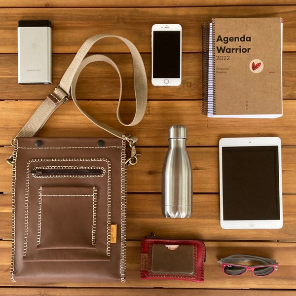 Brown Leather Bag · Leather Shoulder Bag · Urban Travel Bag · Functional Bag · Messenger Bag · Youthful Gift · Different Gift